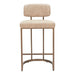 Beige bar stool with cushioned seat and backrest on a white background