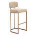 Beige bar stool with cushioned seat and backrest on a white background