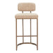 Beige bar stool with cushioned seat and backrest on a white background