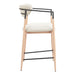 Bar stool with white cushioned seat and backrest on a white background