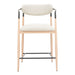 Bar stool with white cushioned seat and backrest on a white background