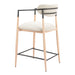Bar stool with beige cushioned seat and backrest on a white background