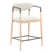 Bar stool with beige cushioned seat and backrest on a white background