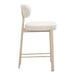 Beige bar stool with white cushioned seat and backrest on a white background