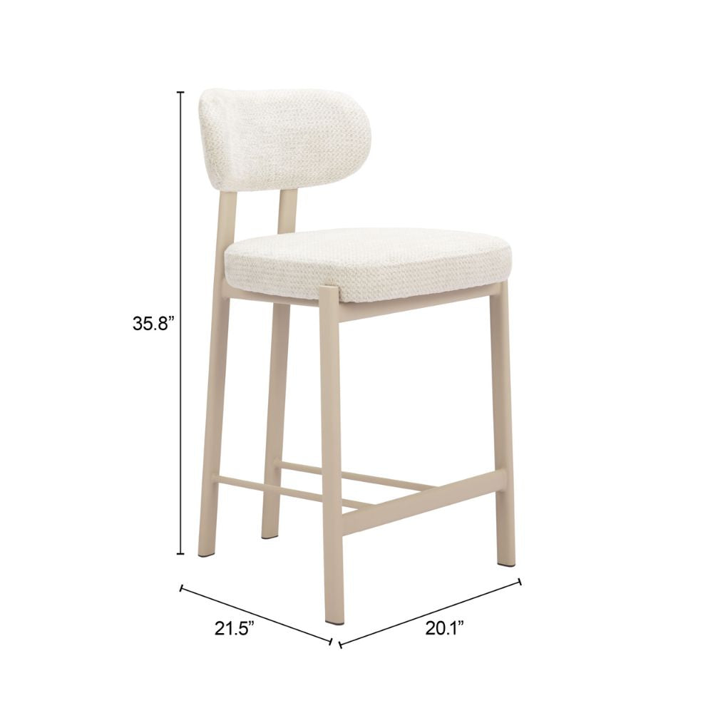 Beige bar stool with dimensions labeled on a white background