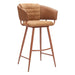 Brown bar stool with cushioned seat and backrest on a white background