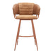Brown bar stool with cushioned seat and backrest on a white background