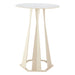 Beige side table with a white round top on a white background