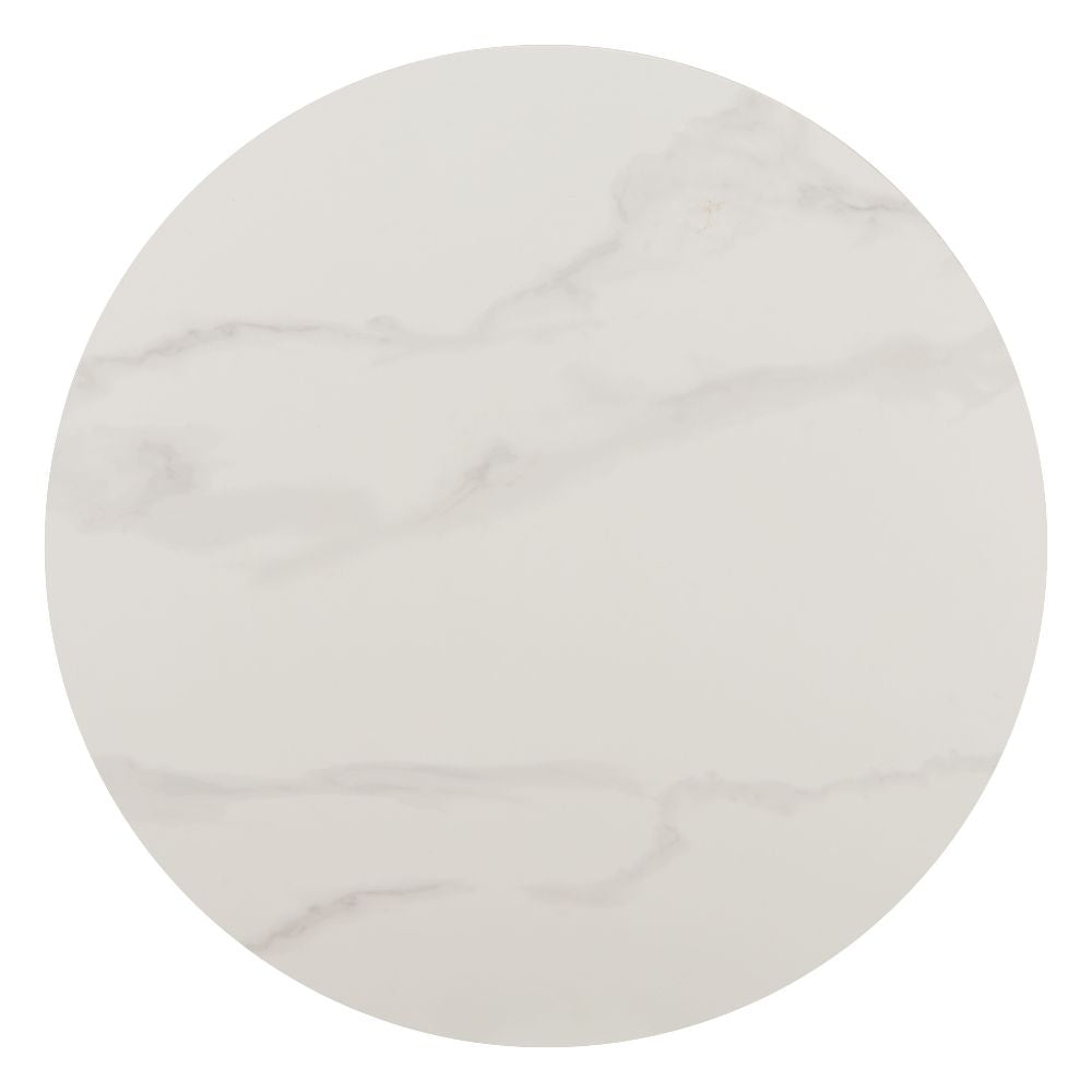 Round marble coaster with a light gray and white marbled pattern on a white background