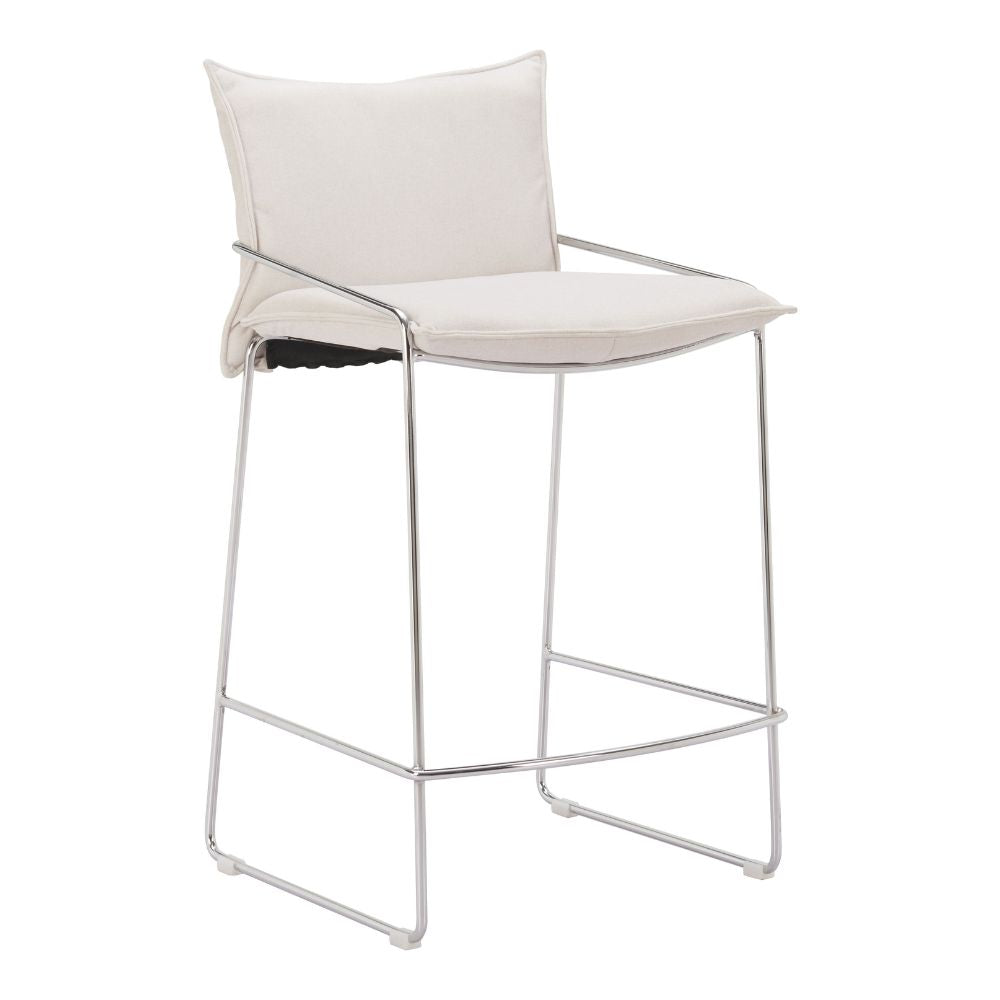 White bar stool with metal frame on a white background