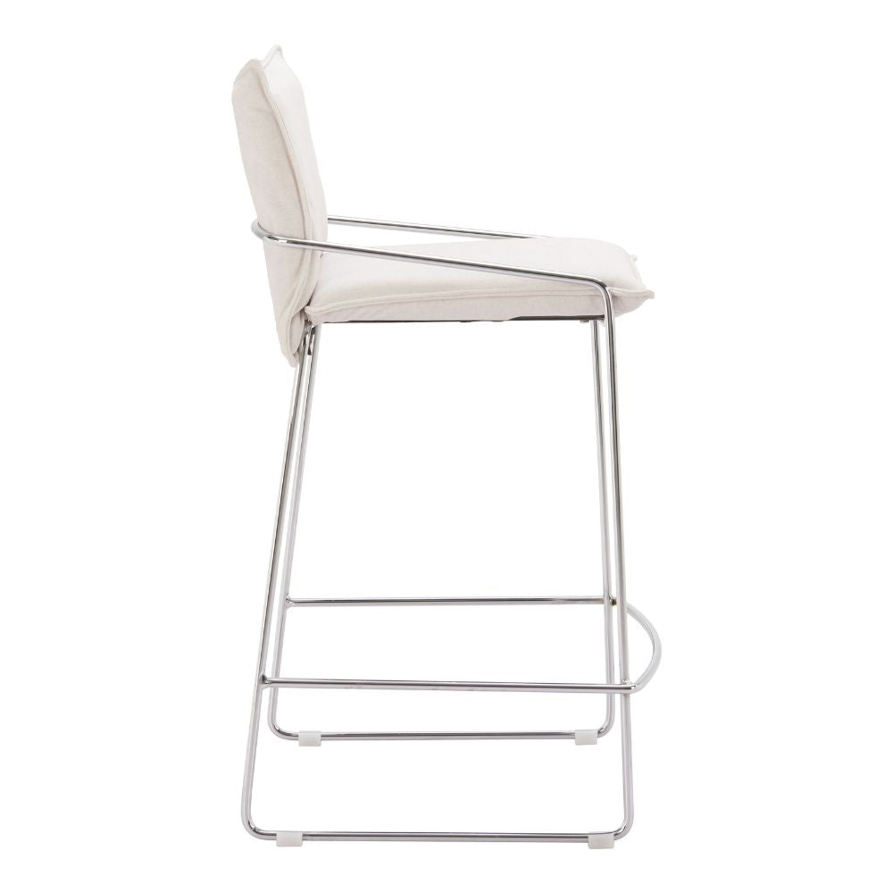 White bar stool with chrome frame on a white background