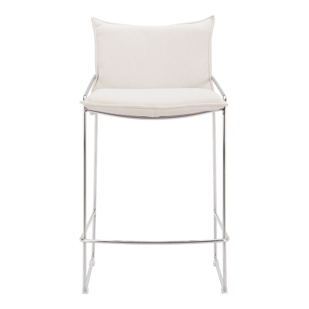 White bar stool with a cushioned seat on a white background