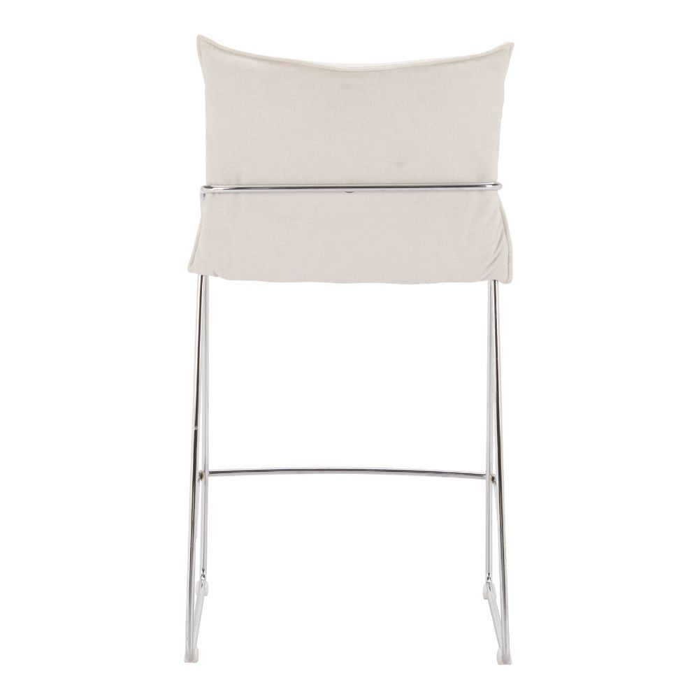 Beige bar stool with metal legs on a white background
