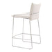 Bar stool with white cushioned seat and backrest on a white background