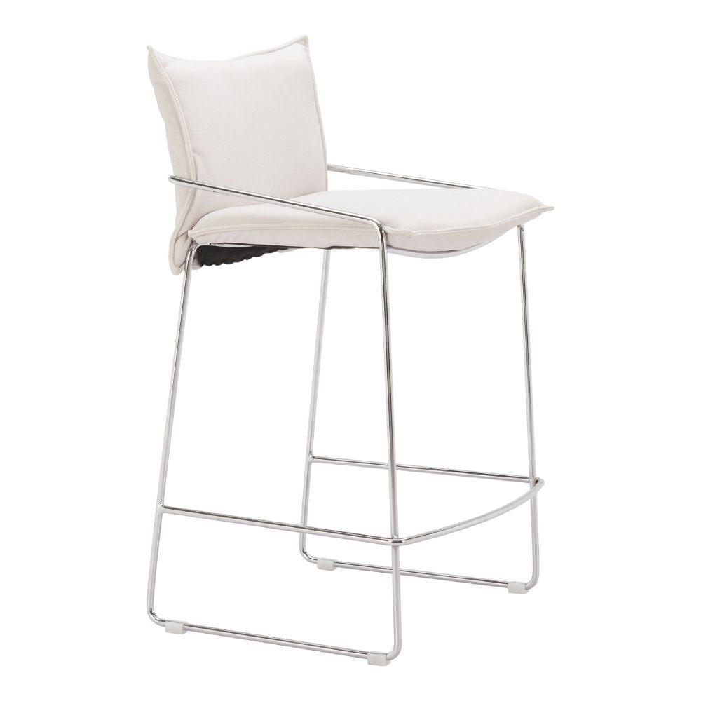 White bar stool with metal frame on a white background