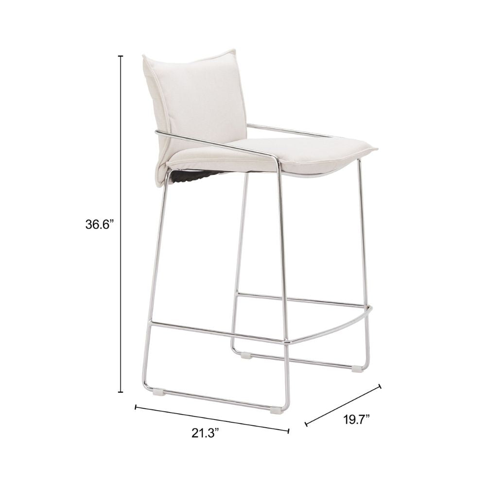 White bar stool with dimensions on a white background