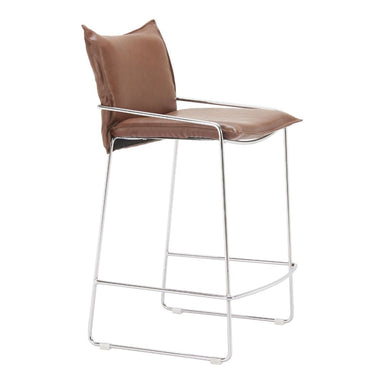 Brown bar stool with metal frame on a white background
