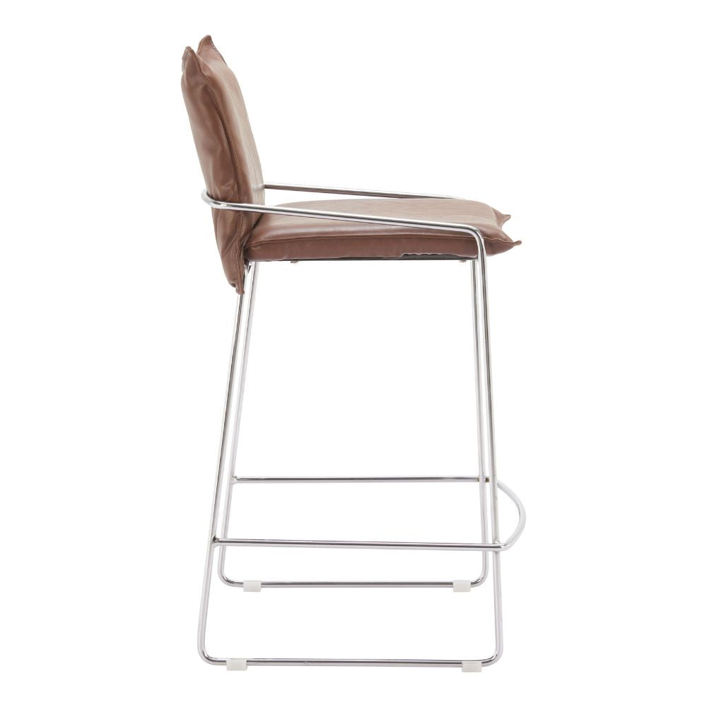 Brown bar stool with metal frame on a white background
