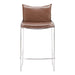 Brown leather bar stool with metal legs on a white background