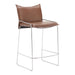 Brown leather bar stool with metal frame on a white background