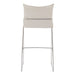 Bar stool with beige cushioned seat and backrest on a white background