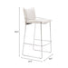 White bar stool with dimensions labeled on a white background