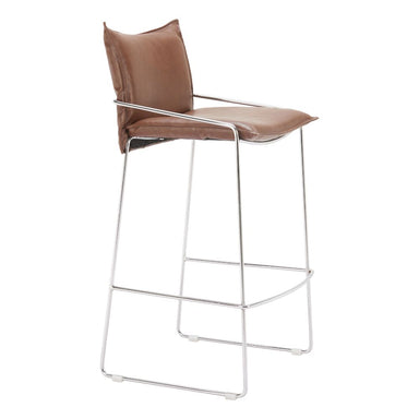 Brown bar stool with metal frame on a white background