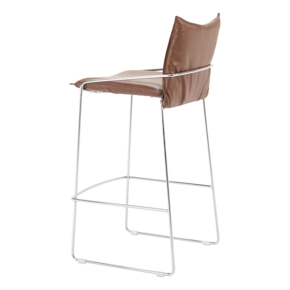 Bar stool with brown seat and backrest on a white background