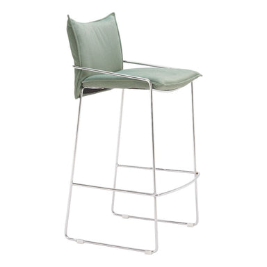 Green bar stool with metal frame on a white background