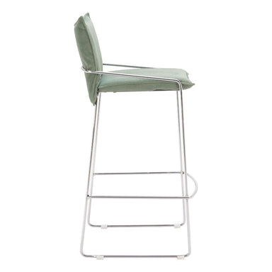 Green bar stool with metal frame on a white background