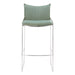 Green bar stool with a metal frame on a white background