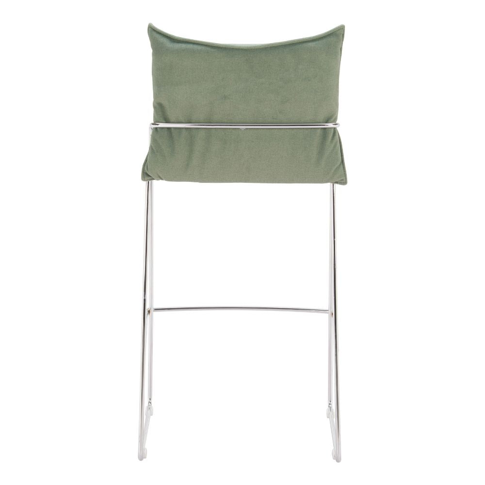 Green cushioned chair with metal frame on a white background
