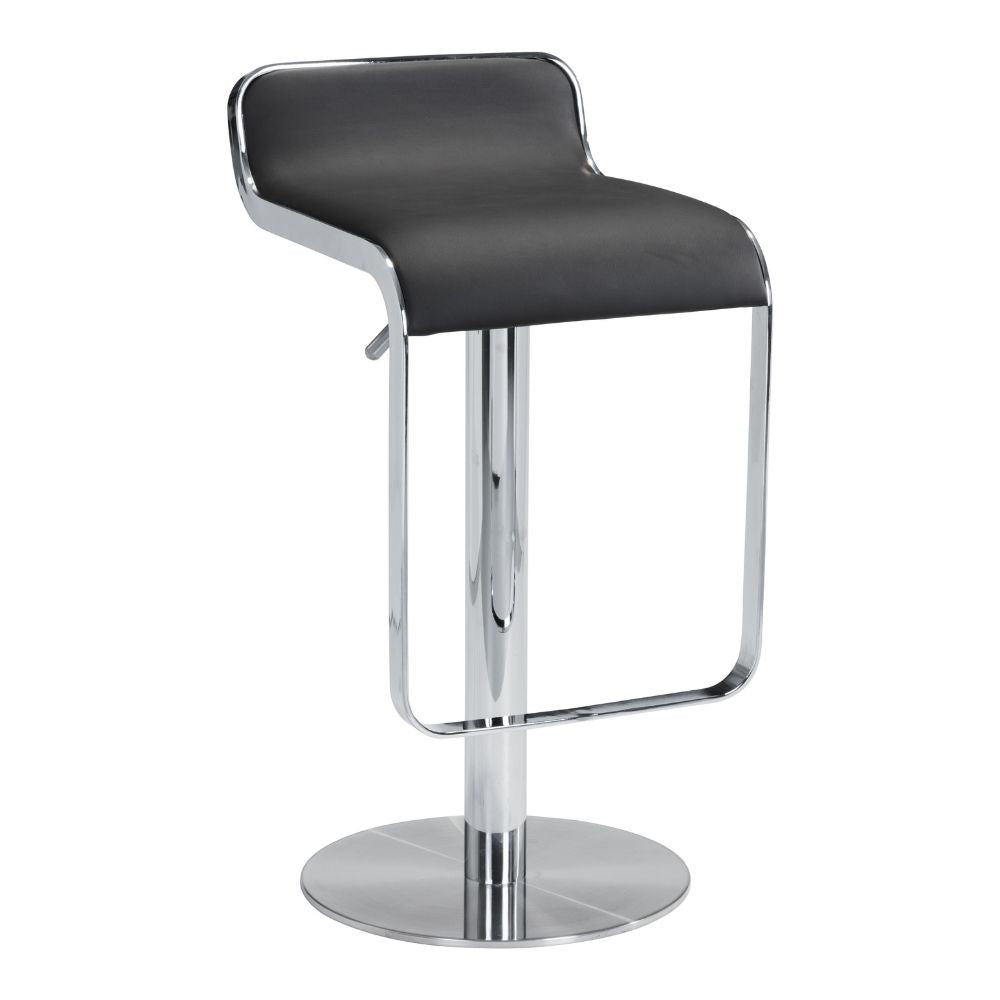Black bar stool with chrome base on a white background