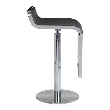 Modern bar stool with black seat and chrome base on a white background
