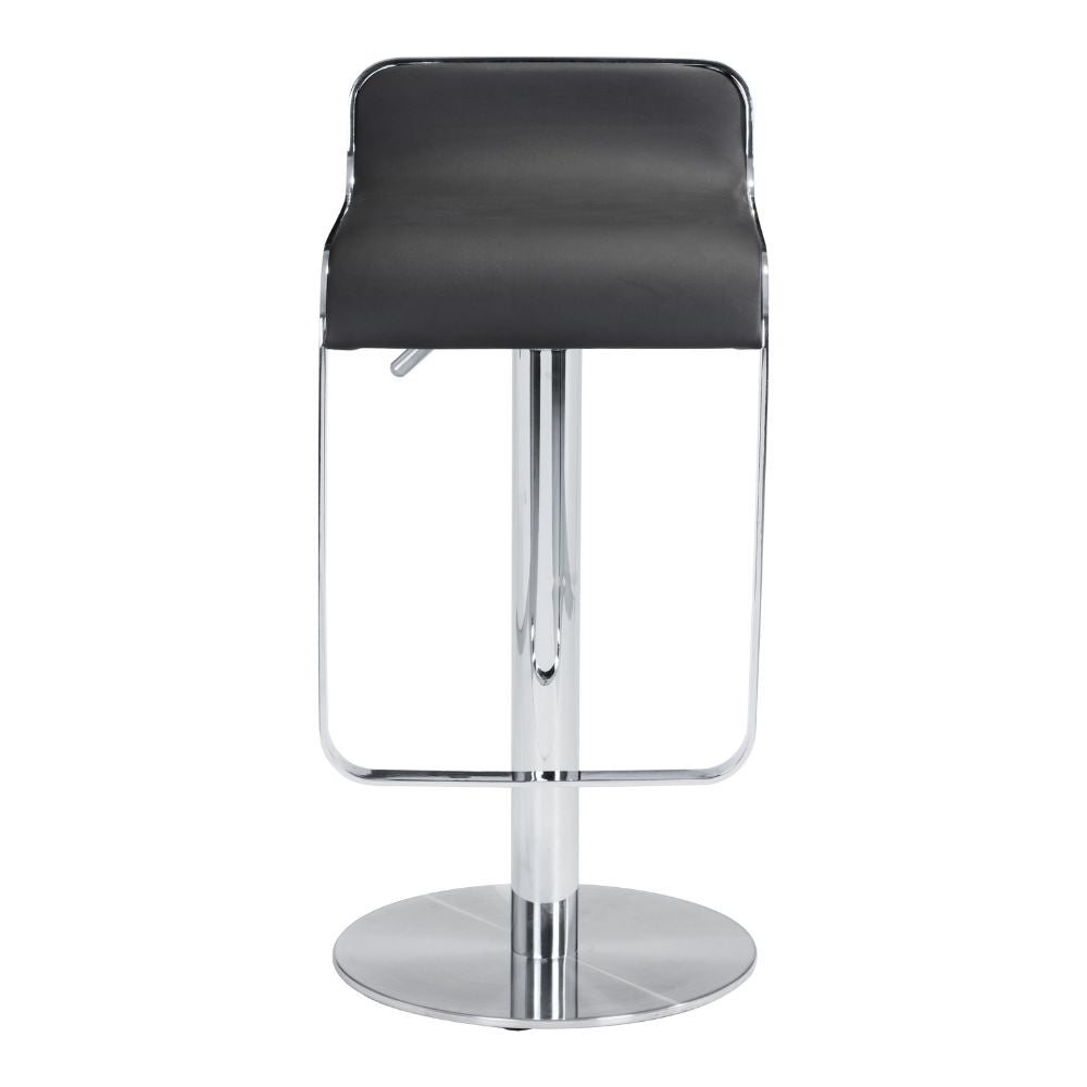 Black bar stool with chrome base on a white background