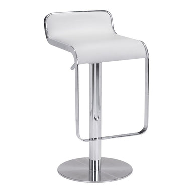 White bar stool with a chrome base on a white background