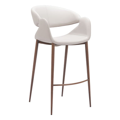White bar stool with brown legs on a white background