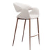 Modern bar stool with white seat and brown legs on a white background