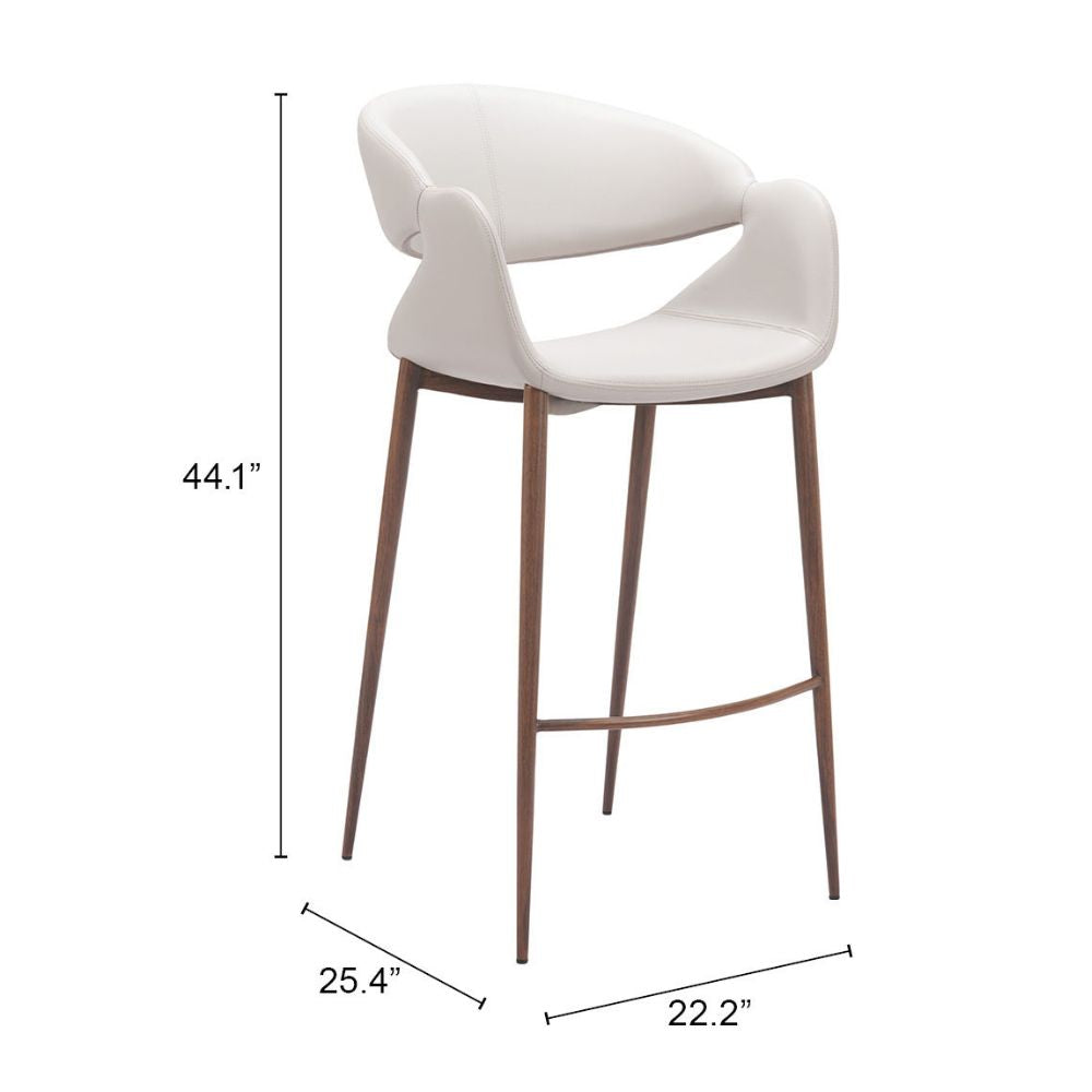 White bar stool with dimensions on a white background