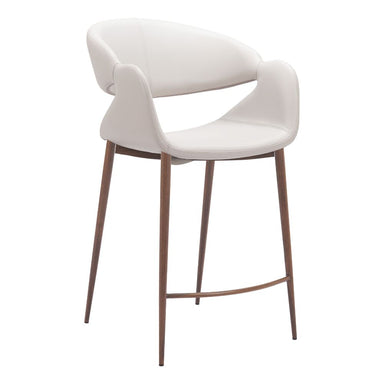 White bar stool with brown legs on a white background