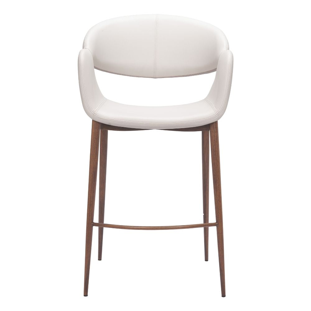 White bar stool with wooden legs on a white background