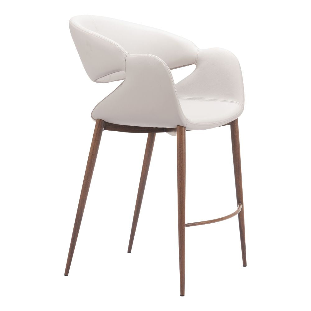 White bar stool with wooden legs on a white background