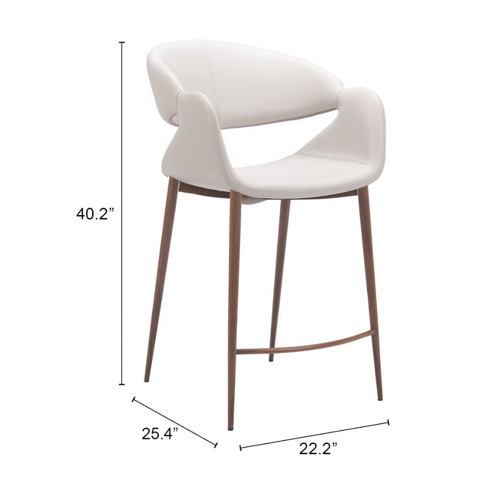 White bar stool with dimensions on a white background