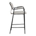 Bar stool with gray cushioned seat and backrest on a white background