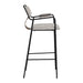 Bar stool with gray cushioned seat and backrest on a white background