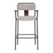 Bar stool with gray cushioned seat and backrest on a white background