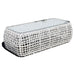 Rectangular woven bench with glass top on a white background