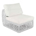 White lattice chair with cushions on a white background