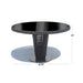 Black round table with dimensions on a white background