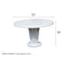 Round white table with dimensions on a white background